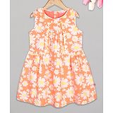 Budding Bees Sleeveless Floral Print Dress - Orange