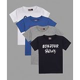 Actuel Pack Of 4 Half Sleeves 100% Cotton Bonjour Paris Print T-Shirt - Grey White Navy Blue