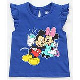 Babyhug Flutter Sleeves Top Mickey & Minnie Mouse Print - Blue