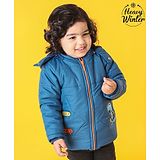 Babyoye Full Sleeves Hooded Padded Winter Jacket Dino Patch - Blue