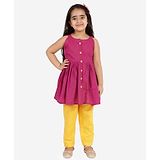 Vastramay Sleeveless Handloom Solid Cotton Kurta & Straight Pant Set - Purple Yellow