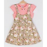 Peppermint Cap Sleeves Floral Print Box Pleated Dress - Beige