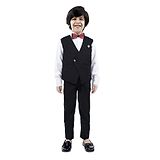 Alles Marche 3 Piece Solid Full Sleeves Party Suit With Waistcoat Trousers And Bow Tie - Black