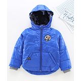 Play by Little Kangaroos Full Sleeves Hooded Padded Jacket Alphabet G Patch - Royal Blue