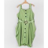 Peppermint Button Down Solid Sleeveless Flared Dress - Green