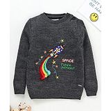 Yellow Apple Full Sleeves Pullover Sweater Rocket Design - Black