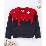 Yellow Apple Full Sleeves Pullover Sweater Ice Cream Embroidery - Navy Blue