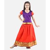 BownBee Half Sleeves South Indian Pavda Bordered Pattu Lehenga - Purple