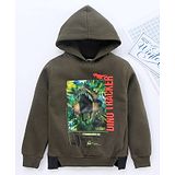 Little Kangaroos Full Sleeves Hoodie Dino Print - Olive