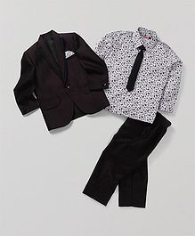 Babyhug Woven Full Sleeves Printed 3 Piece Party Suit With Bow - Black & White main image 0