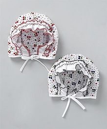 Babyhug 100% Cotton Bonnet Bonnet Caps Cats & Floral Print Pack of 2 - Multicolour main image 0