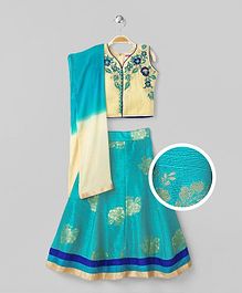 Babyhug Woven Sleeveless Ethnic Dress & Jacket Set With Floral Printed & Embroidery - Yellow