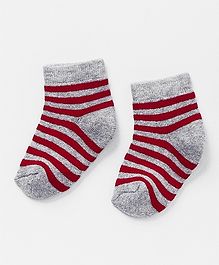 Cute Walk Disney by Babyhug Cotton Knit Ankle Length Anti Bacterial Socks Stripes & Mickey Mouse Design Pack of 3 - Red Black & Grey main image 1