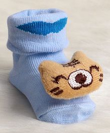 Cute Walk by Babyhug Striped Fabric Socks With Cat Applique - Brown & White