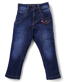 Babyhug Full Length Jeans Lil Bro Embroidery - Light Blue