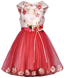 Cutecumber Net Dress Floral Embellishment - Tomato Red