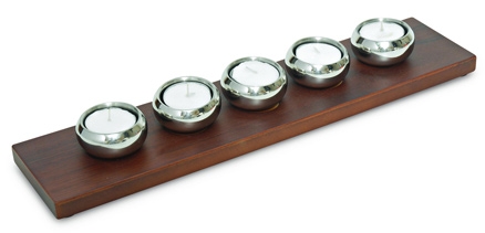 Ravenn Set of 5 Double Walled Tealites With Wooden Tray