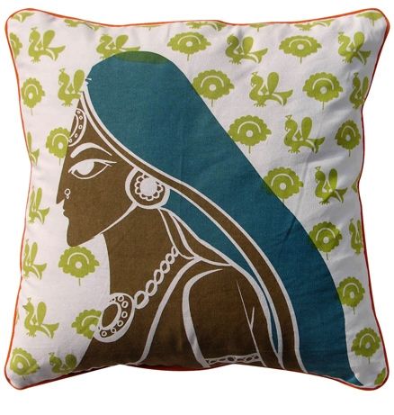 Home Blendz Cotton Printed Cushion Cover Without Fillers - Rajasthan Lady