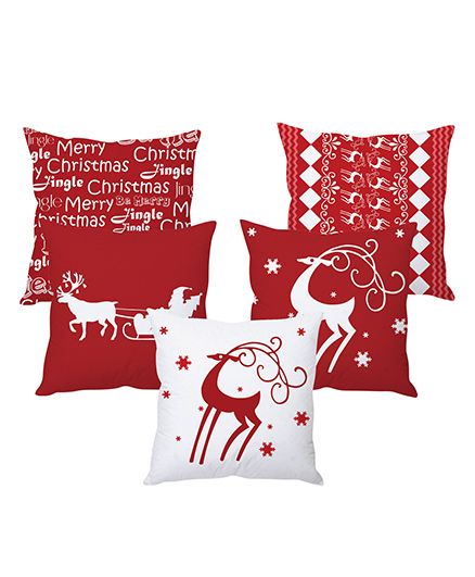 Stybuzz Christmas Cushion Cover Set Of 5 - Red And White