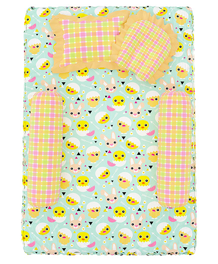 Fancy Fluff 4 Piece Premium Baby Mattress Set Chick Design - Sea Green