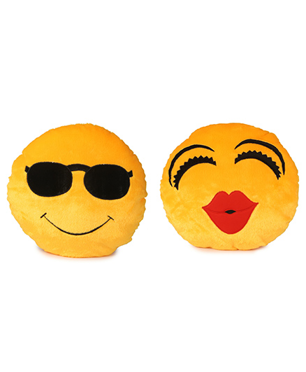 Deals India Soft Cool Dude And Kiss Smiley Cushion Pack Of 2 - Yellow