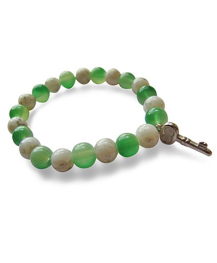 Milonee Translucent Beads Bracelet With Key Charm - White & Green