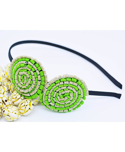 Little Tresses Partywear Double Puff Flower Hair Band - Parrot Green