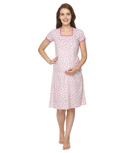 Morph Short Sleeves Maternity Nursing Floral Print - White Pink