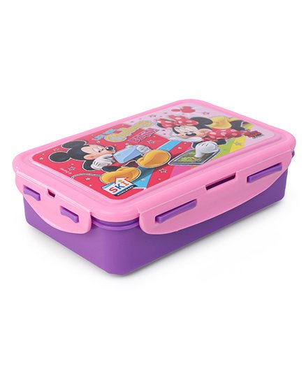 Disney Mickey & Friends Lunch Box With Clip Lock & Fork - Purple Pink