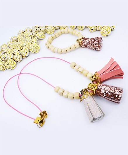 Little Tresses Tassel Pendant And Bracelet Set - Peach & Rose Gold