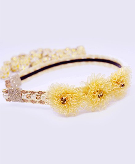 Little Tresses Partywear Flower Hairband - Golden & Cream