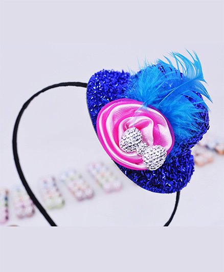 Little Tresses Partywear Hat With Feather Hairband - Navy Blue