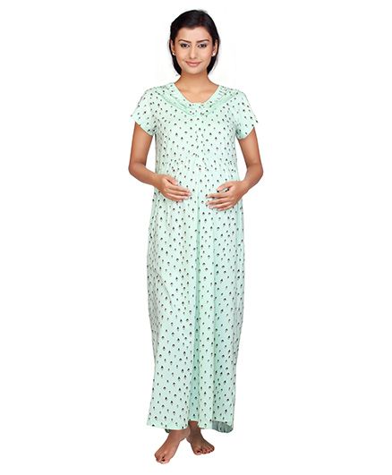 Kriti Short Sleeves Maternity Nursing Nighty - Light Green