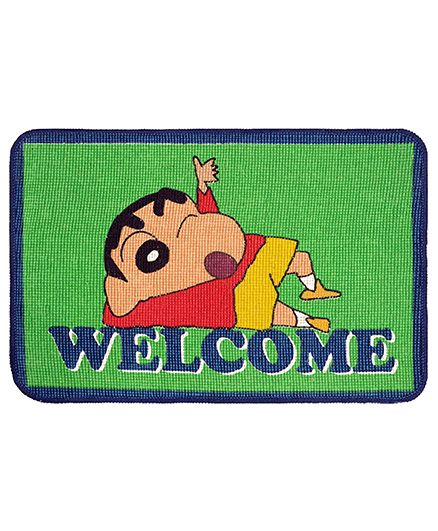Saral Home Shinchan Theme Jute Cotton Anti Slip Door Mat - Blue Green
