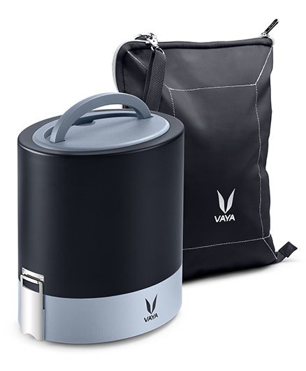 Vaya Tyffyn 1000 Ml Black Lunch Box With BagMat - Copper-finished Stainless Steel 3-Container Tiffin Box