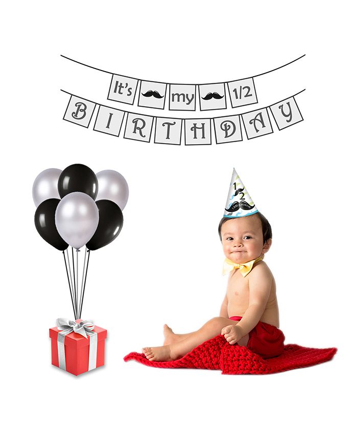 Party Propz Half Birthday Party Decoration Combo - White & Black
