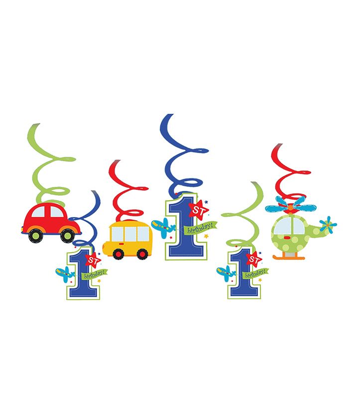 Party Propz 1st Birthday Hanging Swirls Multicolour - Pack Of 6