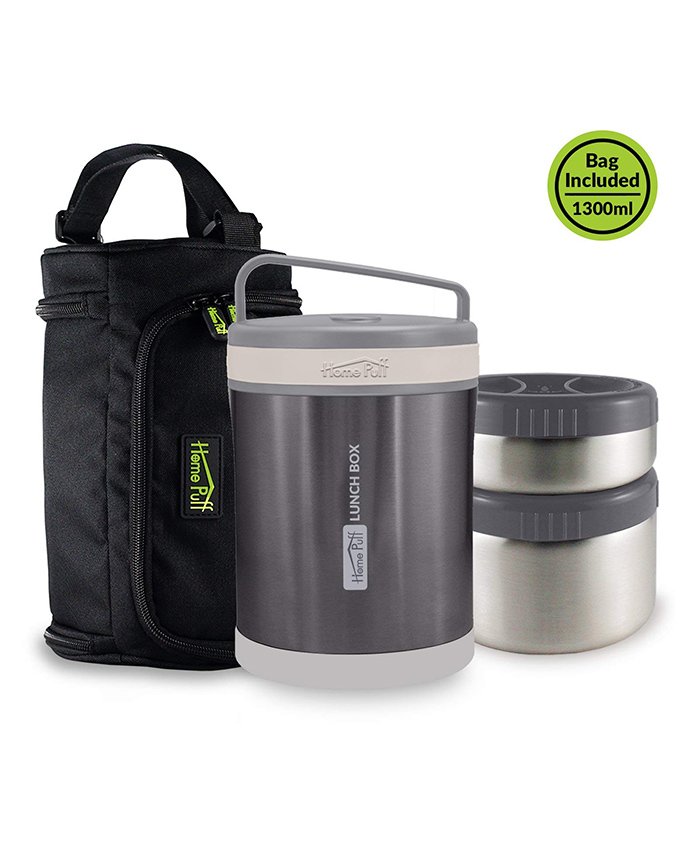 Home Puff Vacuum Insulated Stainless Steel Lunch Box - Metallic Grey