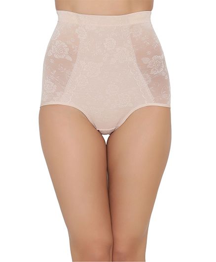 Clovia Tummy Tucking High Waist Brief Floral Pattern - Beige