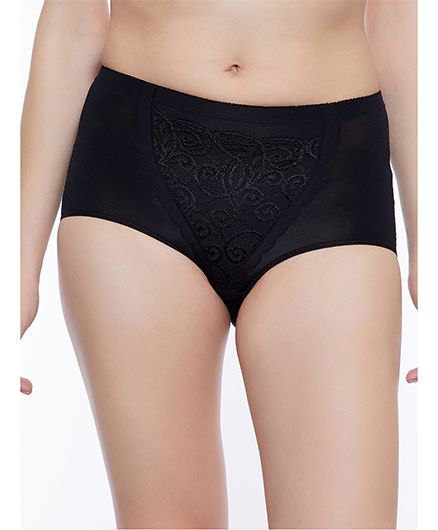 Clovia Tummy Tucking High Waist Brief Floral Design - Black