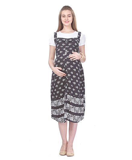 MomToBe Short Sleeves Maternity Dress Flower Print - Black