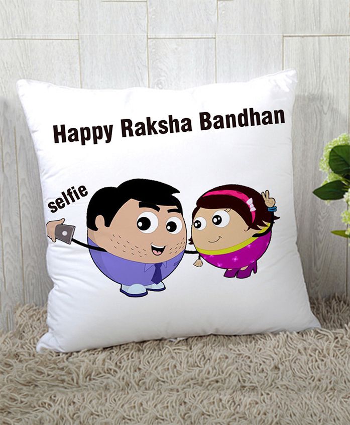 Stybuzz Raksha Bandhan Rakhi Gift Cushion Cover - Whiye Purple