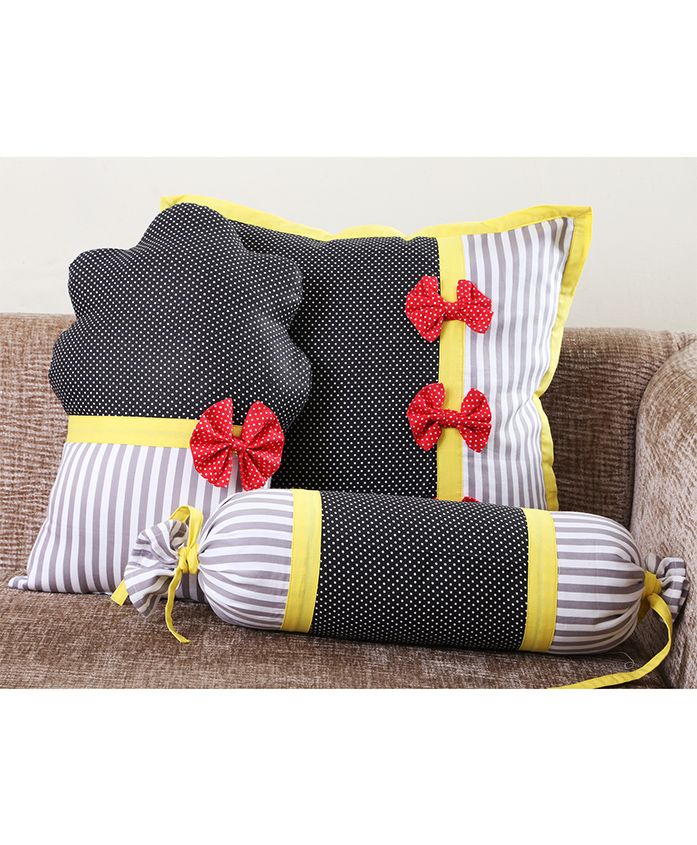 My Gift Booth Striped Cupcake Cushion Cover Set Black Yellow - Set Of 3