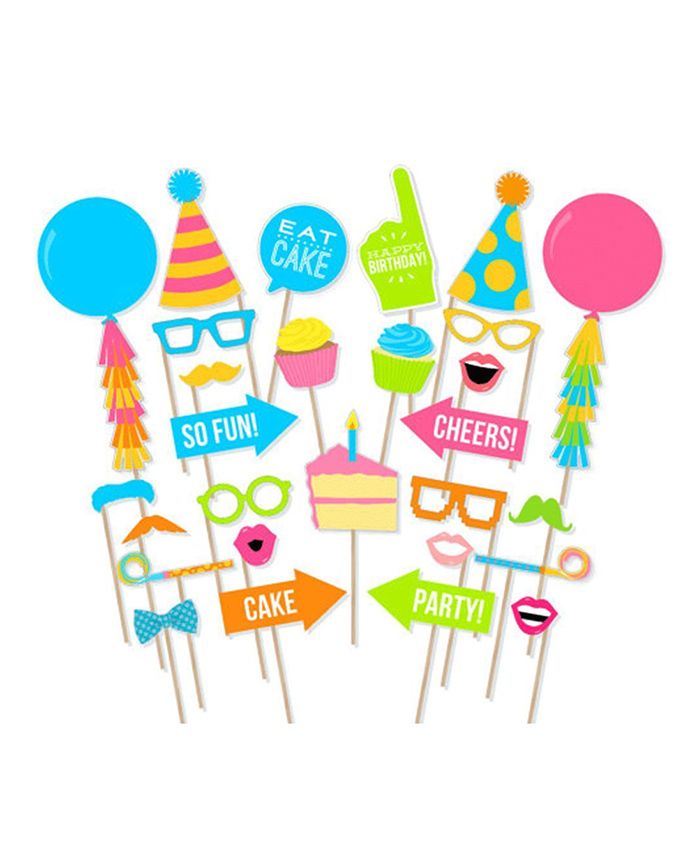 Party Propz Birthday Themed Photobooth Props Multicolour - 30 Pieces