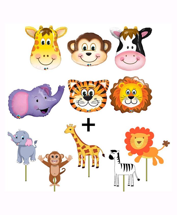 Party Propz Jungle Birthday Cupcake Toppers With Balloons - Multi Colour