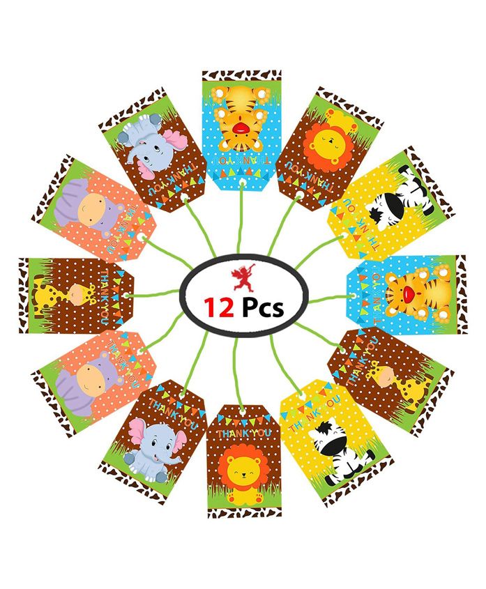 Party Propz Jungle Theme Thank You Tags Pack Of 12 - Multicolour