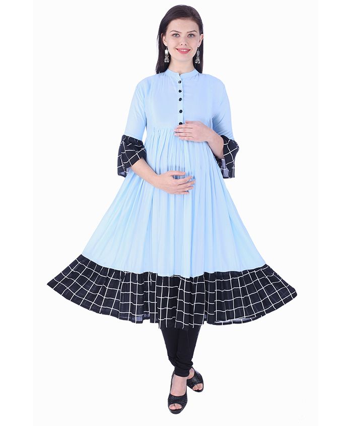 MomToBe Three Fourth Sleeves Maternity Kurti - Light Blue