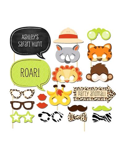 Party Propz Jungle Theme Photobooth Props Multicolour - 20 Pieces