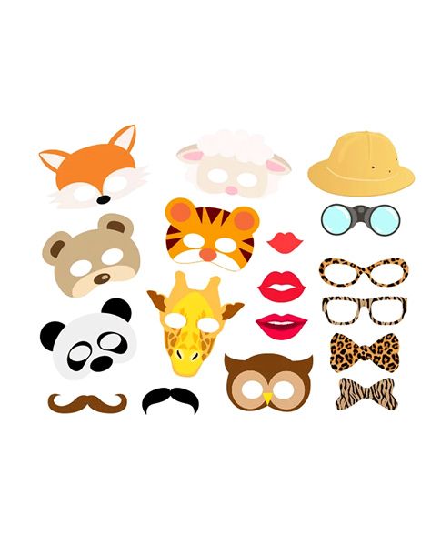 Party Propz Jungle Theme Photobooth Props Multicolour - 18 Pieces