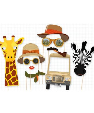 Party Propz Jungle Theme Photobooth Props Multicolour - 8 Pieces